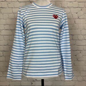 NWT Play Comme Des Garcons Blue White Stripe Heart Tee Size M